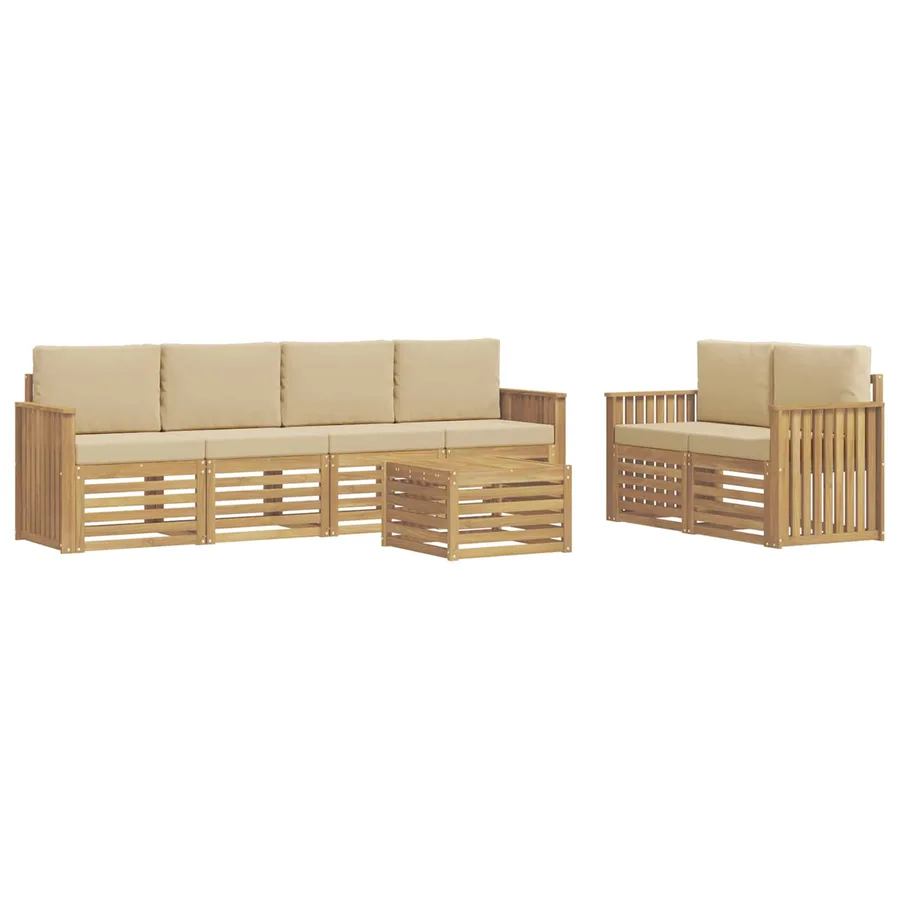 Ensemble de canapés d'extérieur 7 pcs Blanc et Beige Polyester - 2
