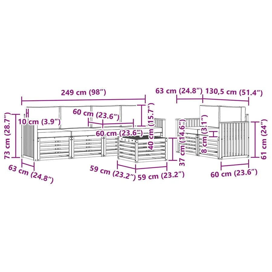Ensemble de canapés d'extérieur 7 pcs Blanc et Beige Polyester - 7