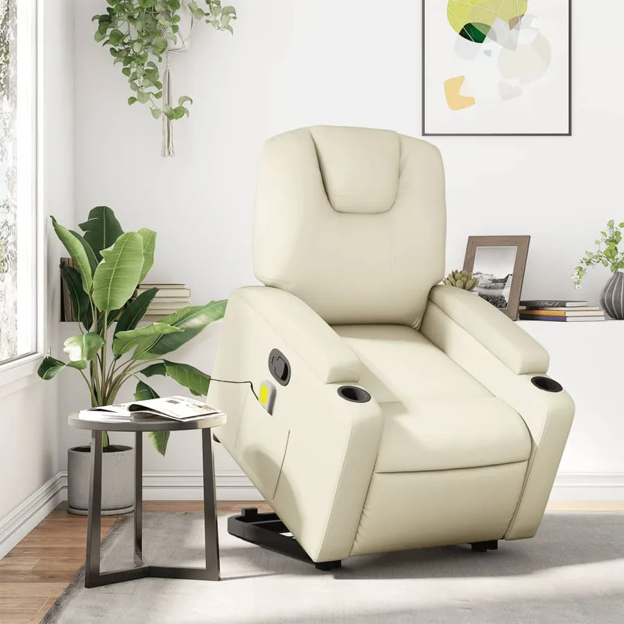 Fauteuil inclinable de massage Crème Similicuir - 16