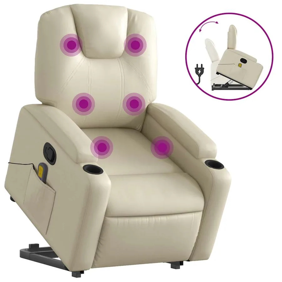 Fauteuil inclinable de massage Crème Similicuir - 2
