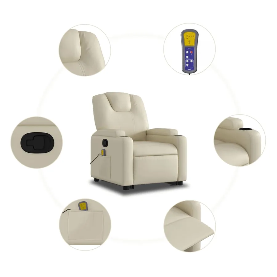 Fauteuil inclinable de massage Crème Similicuir - 8