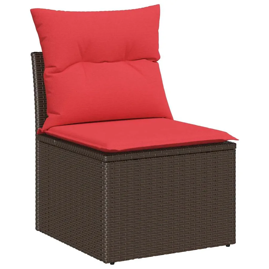 Ensemble de canapé de jardin 10 pcs Marron et rouge polyrotin - 5
