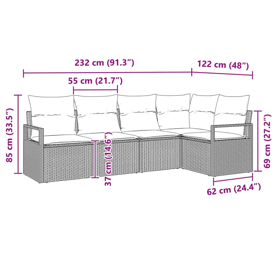 Ensemble de canapé de jardin 5 pcs Marron et rouge polyrotin - 12