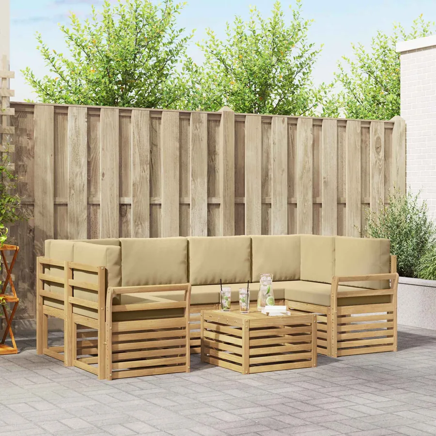Ensemble de canapés d'extérieur 7 pcs Blanc et Beige Polyester