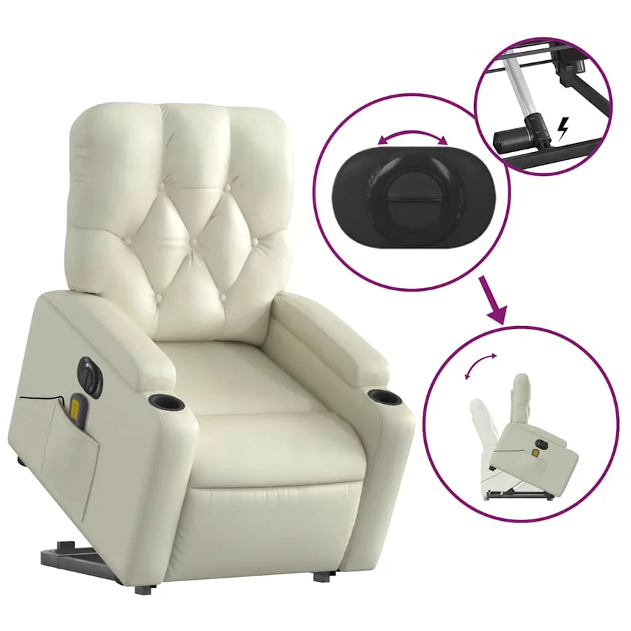 Fauteuil inclinable de massage électrique crème similicuir - 11