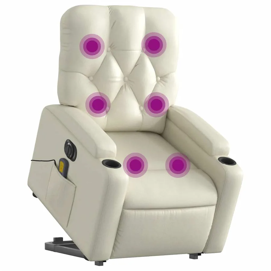 Fauteuil inclinable de massage électrique crème similicuir - 3