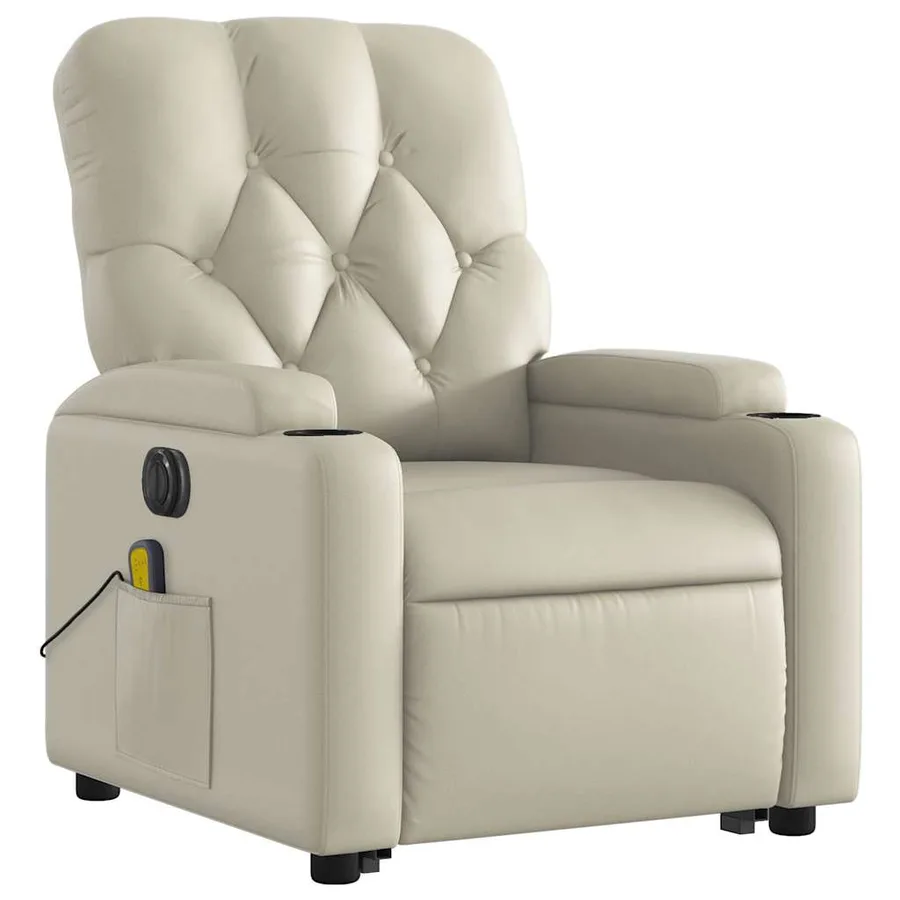 Fauteuil inclinable de massage électrique crème similicuir - 4