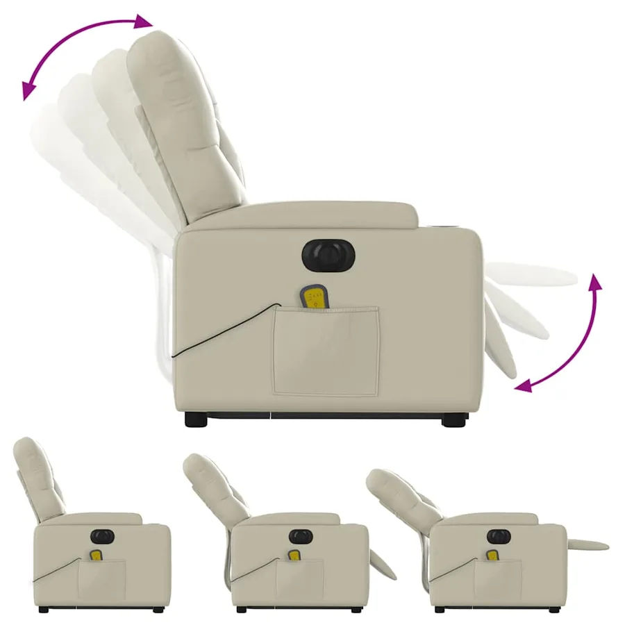 Fauteuil inclinable de massage électrique crème similicuir - 7