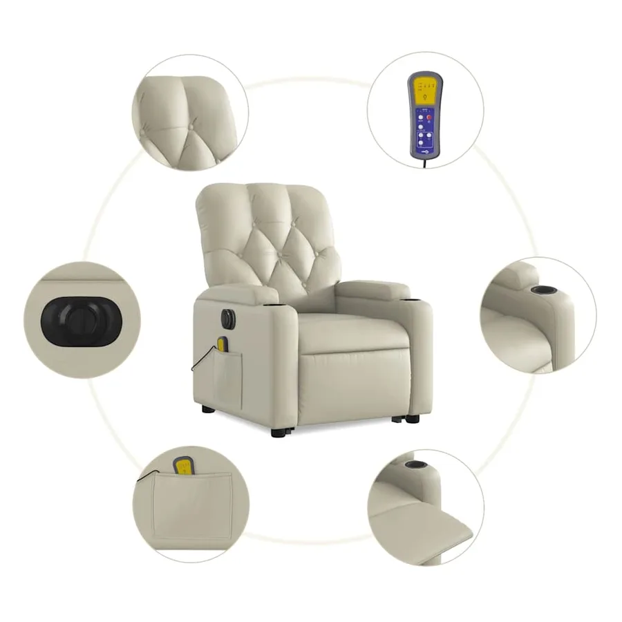 Fauteuil inclinable de massage électrique crème similicuir - 8