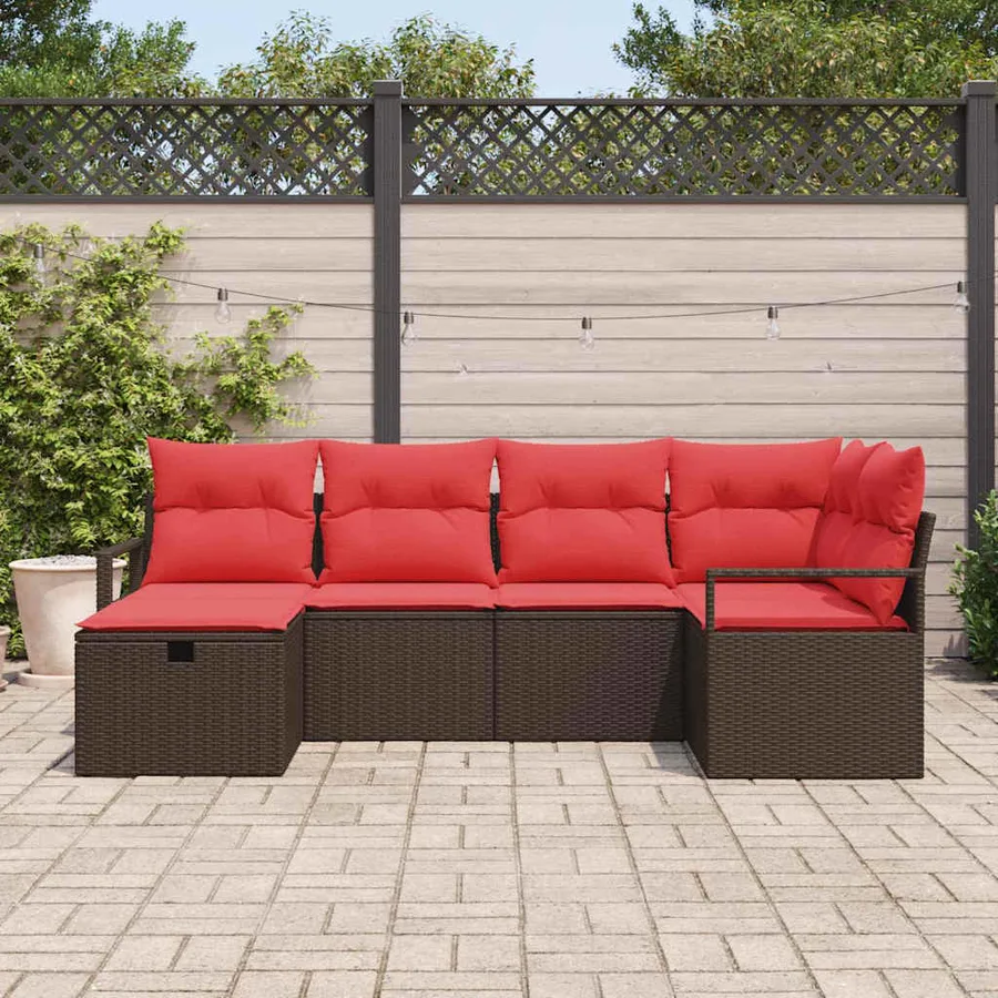Ensemble de canapé de jardin 6 pcs Marron polyrotin - 3