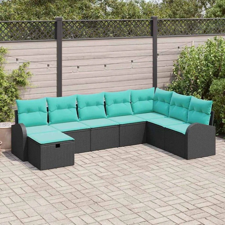 Ensemble de canapé de jardin avec coussin 8 pcs Noir Poly rotin