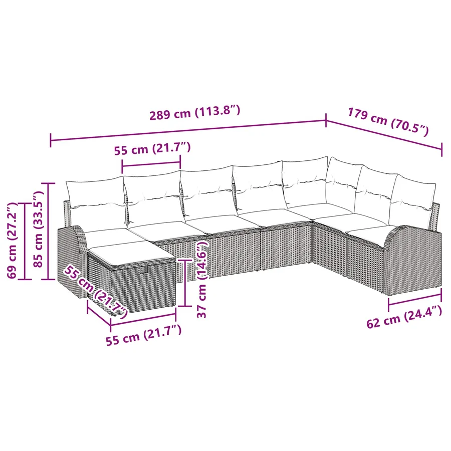 Ensemble de canapé de jardin avec coussin 8 pcs Noir Poly rotin - 14