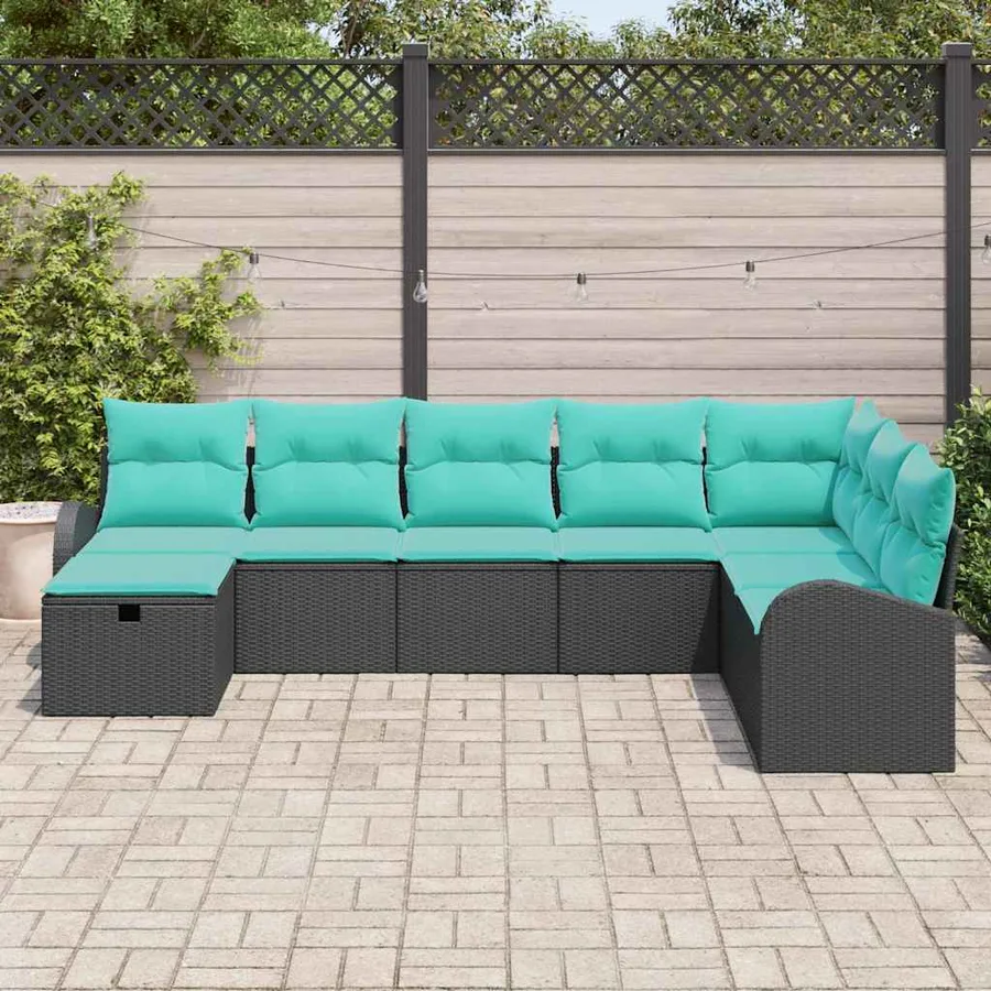 Ensemble de canapé de jardin avec coussin 8 pcs Noir Poly rotin - 3