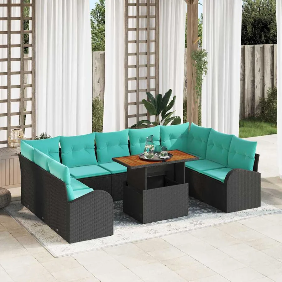 Ensemble de canapé de jardin 10 pcs Noir Poly rotin
