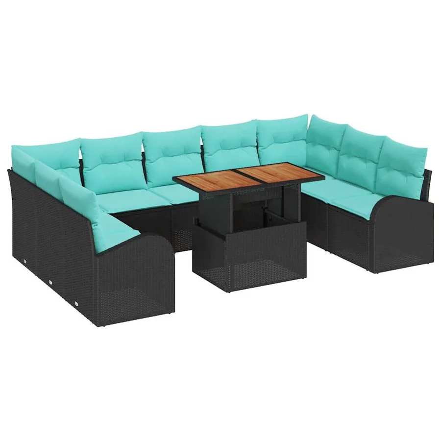 Ensemble de canapé de jardin 10 pcs Noir Poly rotin - 2