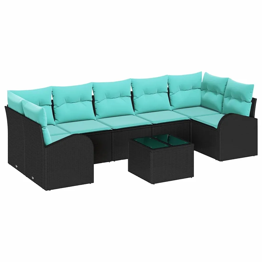 Ensemble de canapé de jardin 8 pcs Noir et turquoise polyrotin - 2