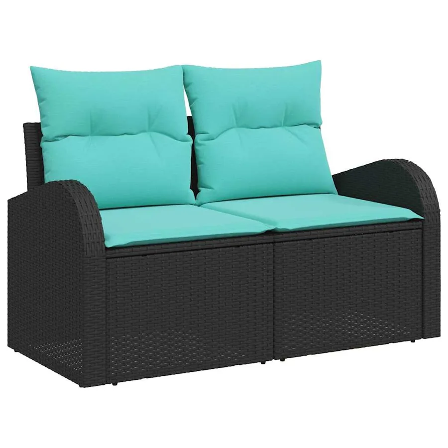 Ensemble de canapé de jardin 8 pcs Noir et turquoise polyrotin - 7