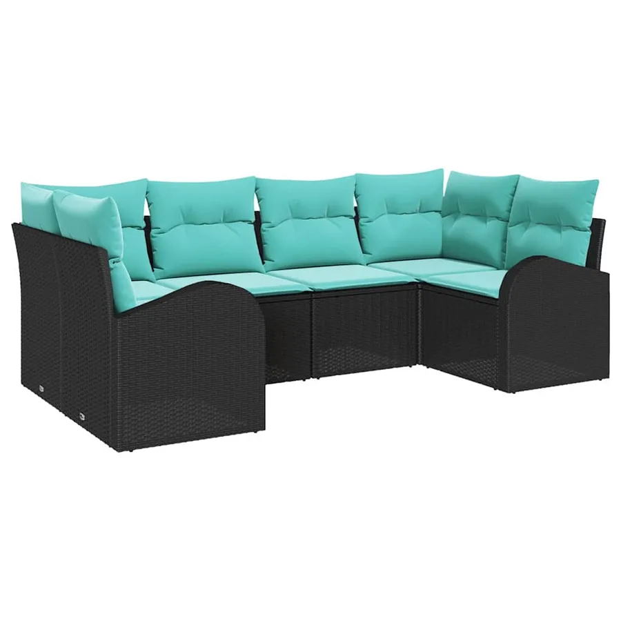 Ensemble de canapé de jardin 6 pcs Noir et turquoise polyrotin - 2