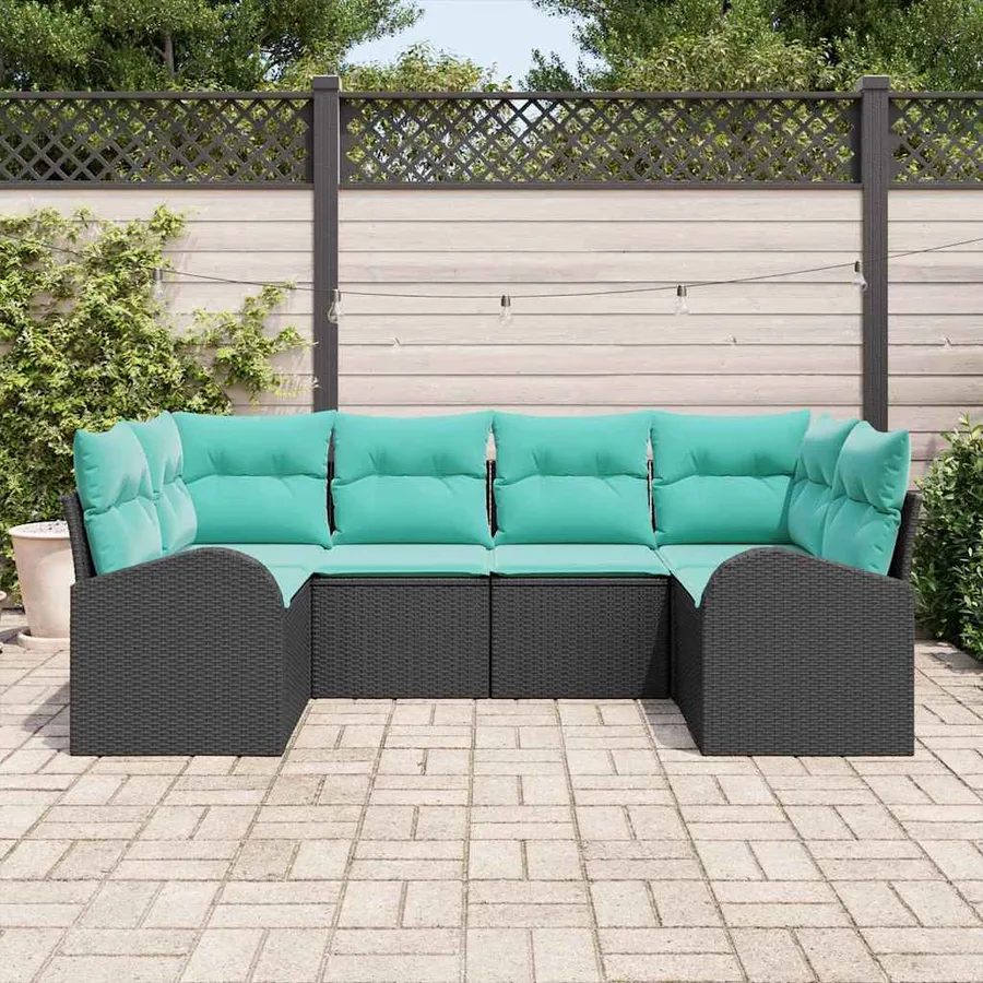 Ensemble de canapé de jardin 6 pcs Noir et turquoise polyrotin - 3