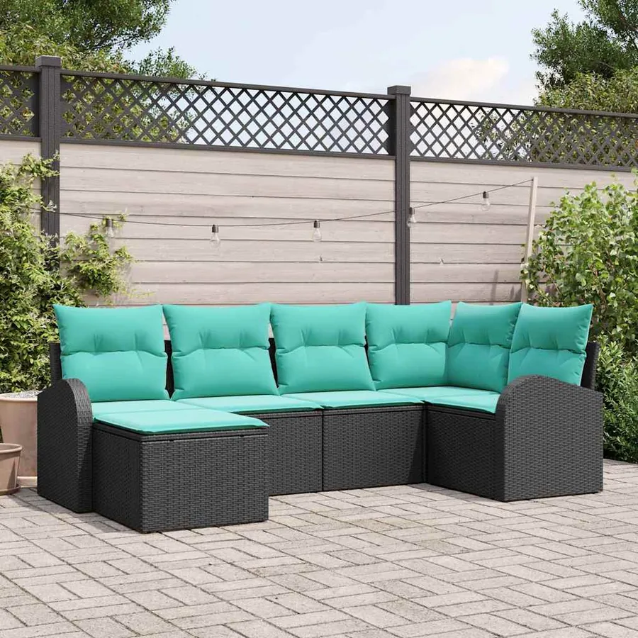 Ensemble de Canapés 6 pcs Noir et turquoise polyrotin