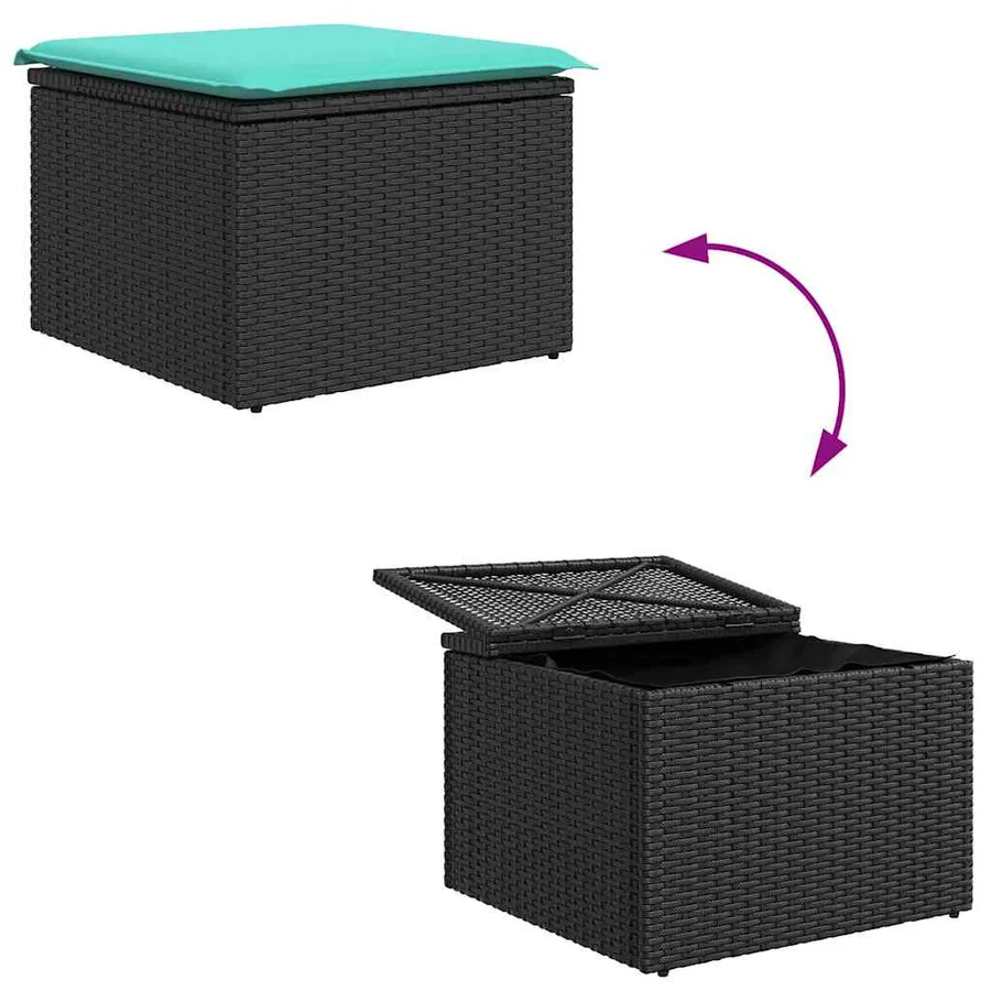 Ensemble de Canapés 6 pcs Noir et turquoise polyrotin - 13