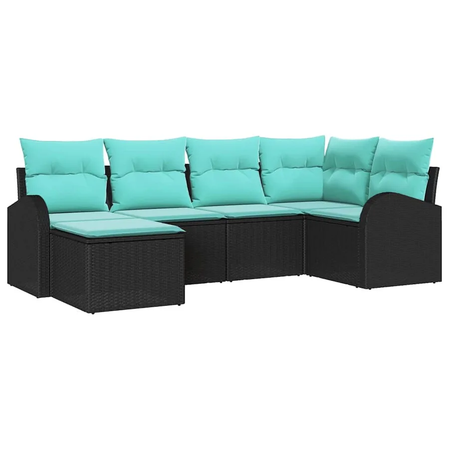 Ensemble de Canapés 6 pcs Noir et turquoise polyrotin - 2