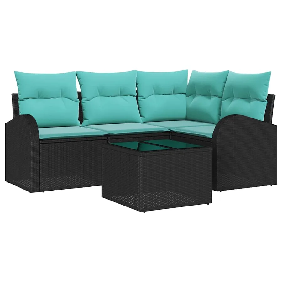 Ensemble de canapé de jardin 5 pcs Noir et turquoise polyrotin - 2