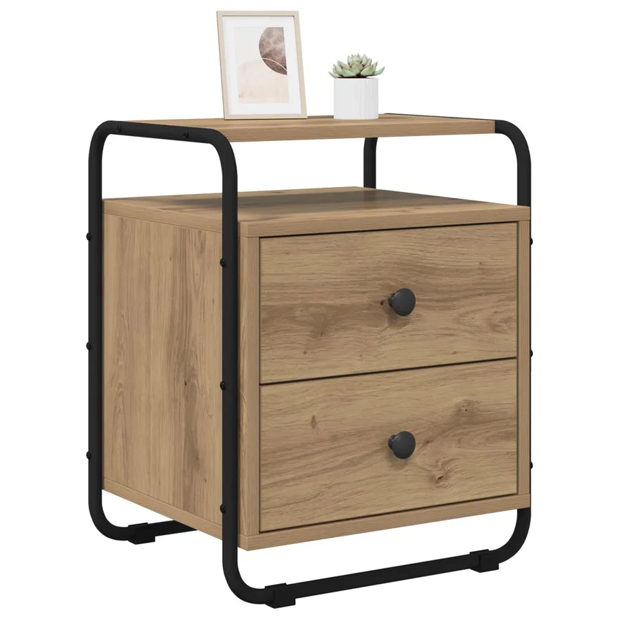 Table de chevet 2 pc Chêne artisanal Bois d'ingénierie - 2