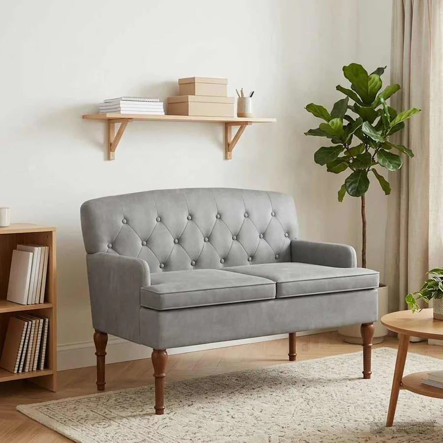 Canapé love seat avec capitonnage en boutons Gris clair Velours