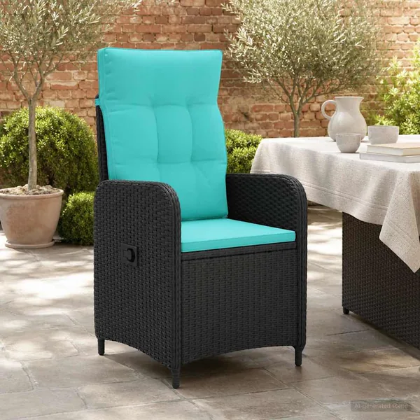 Chaise de jardin inclinable Noir et turquoise polyrotin