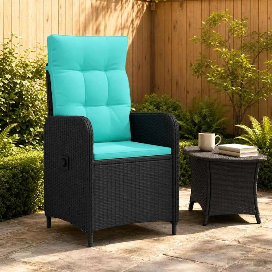 Chaise de jardin inclinable Noir et turquoise polyrotin - 3