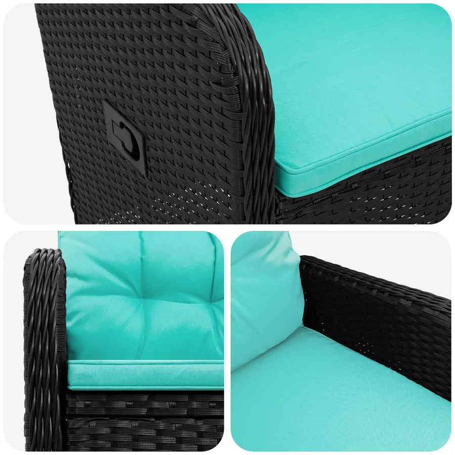 Chaise de jardin inclinable Noir et turquoise polyrotin - 7