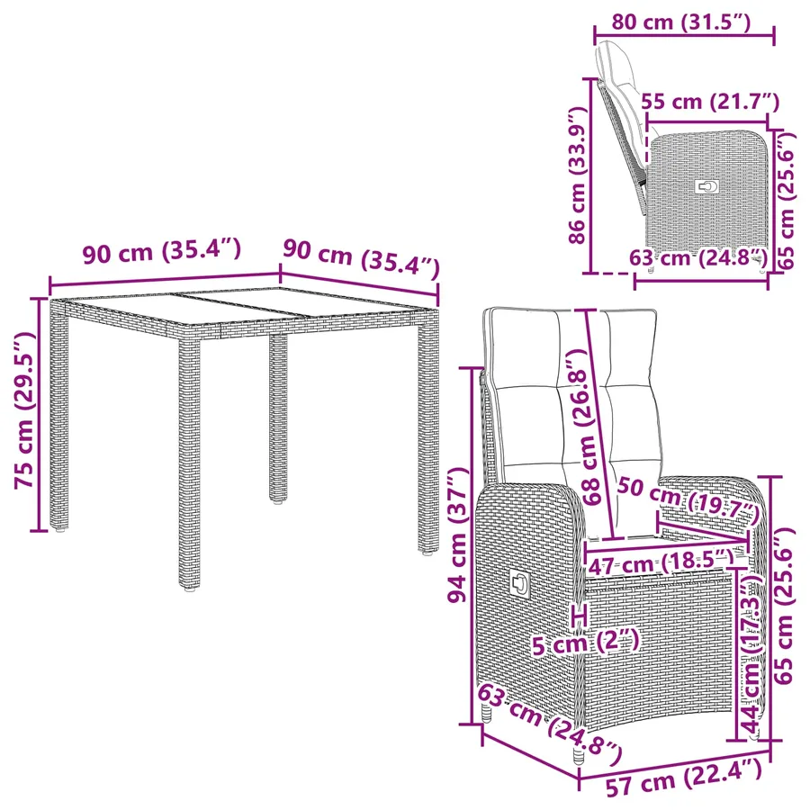 Ensemble de repas extérieur 5 pcs polyrotin - 12