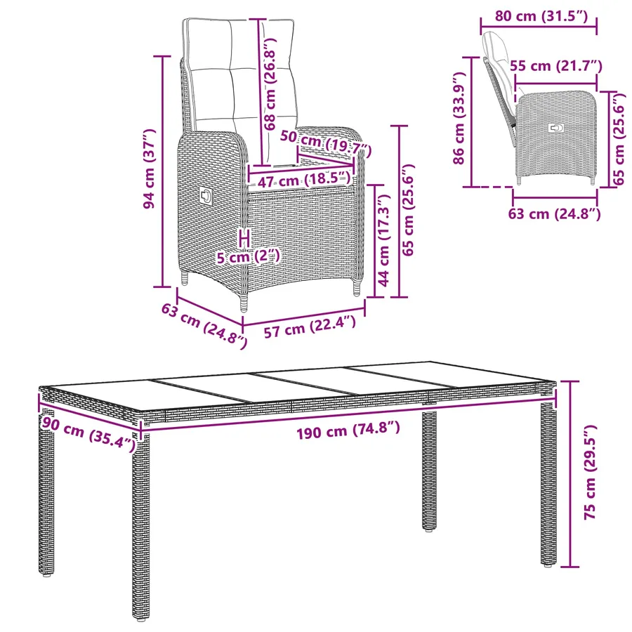 Ensemble de repas extérieur 7 pcs polyrotin - 11