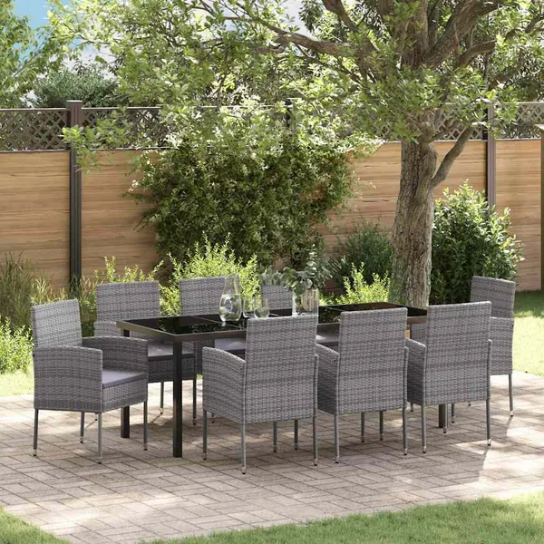Ensemble de salle à manger pour jardin 9 pcs Gris polyrotin