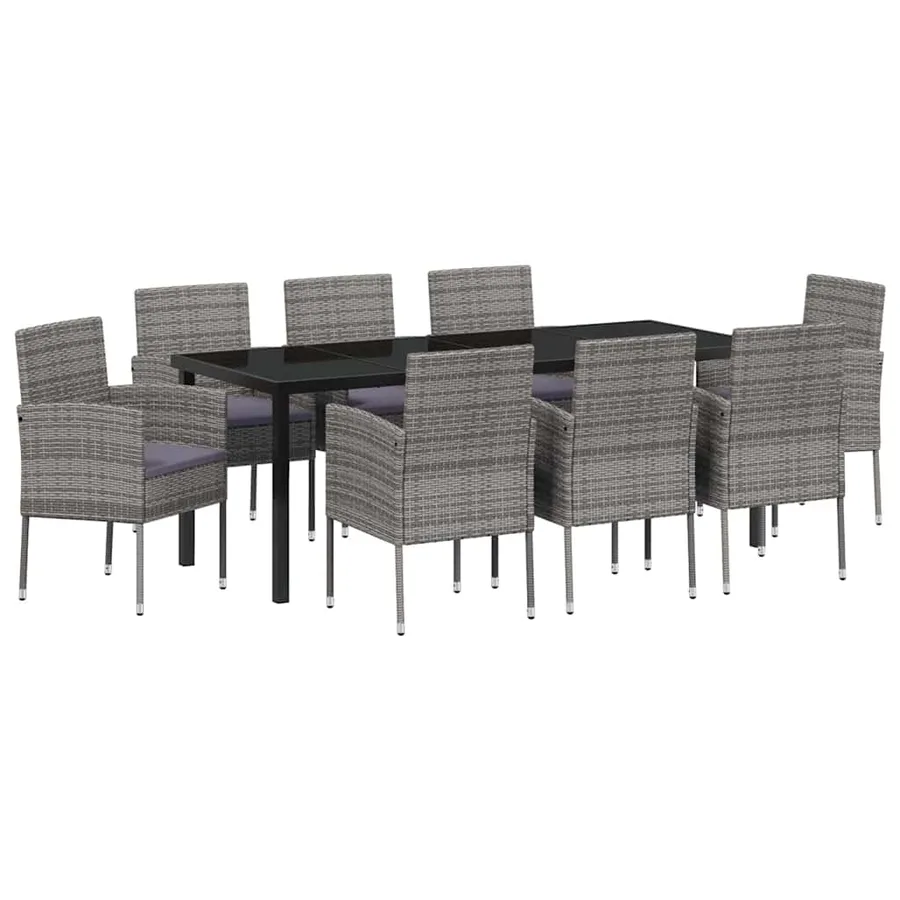 Ensemble de salle à manger pour jardin 9 pcs Gris polyrotin - 2