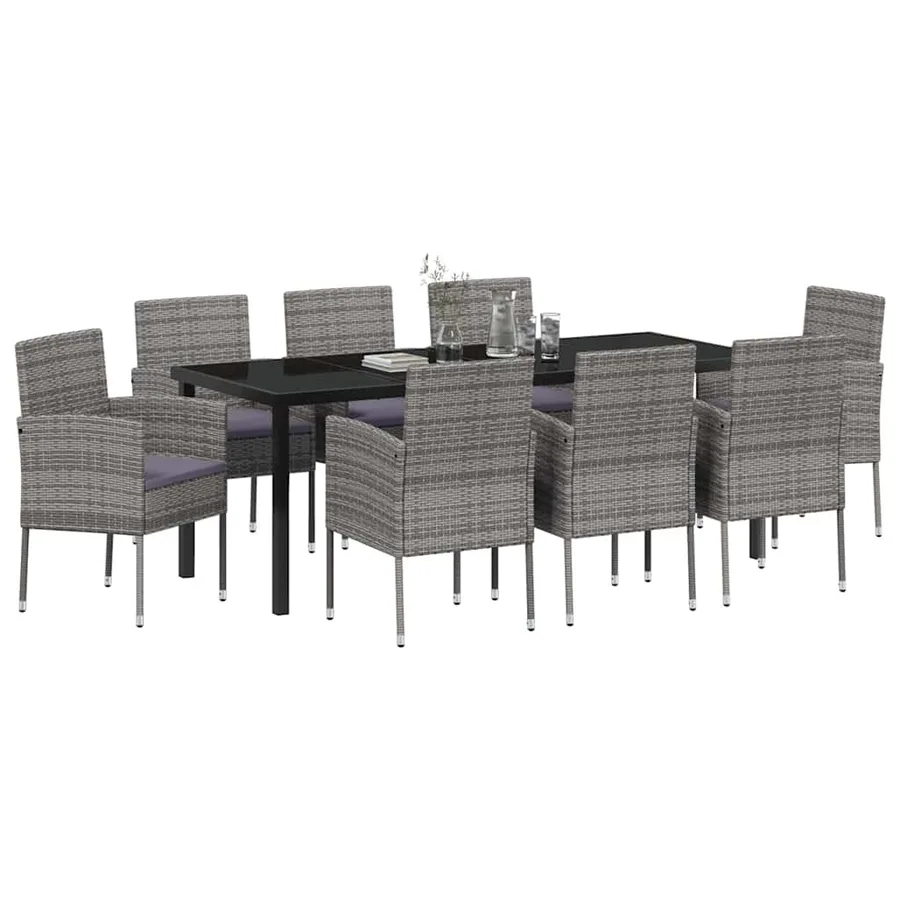 Ensemble de salle à manger pour jardin 9 pcs Gris polyrotin - 3