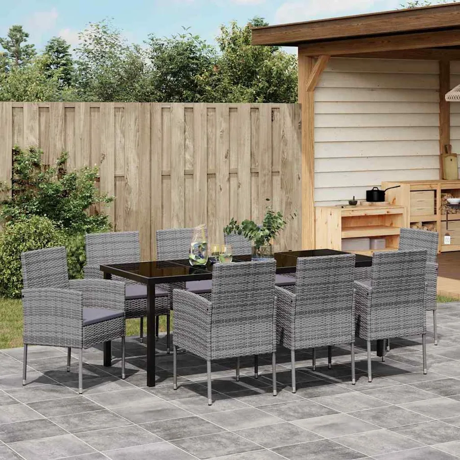 Ensemble de salle à manger pour jardin 9 pcs Gris polyrotin - 4