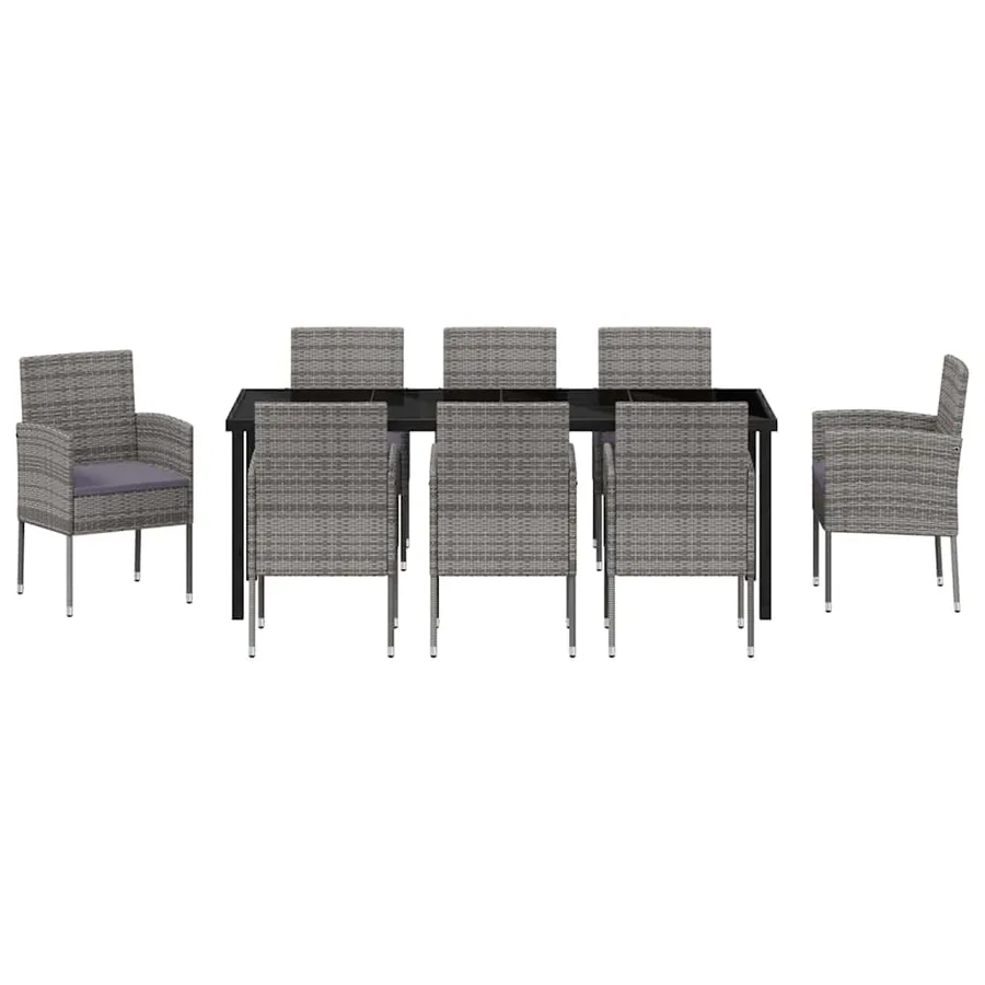 Ensemble de salle à manger pour jardin 9 pcs Gris polyrotin - 7