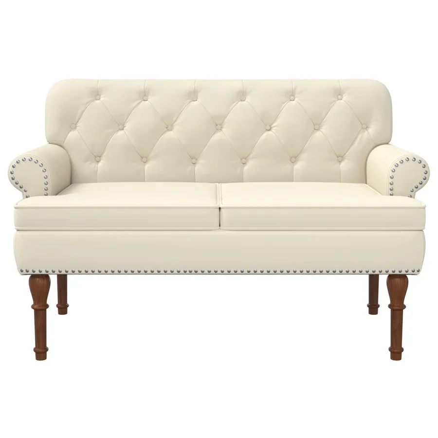 Canapé love seat avec capitonnage en boutons Crème Simili cuir - 3
