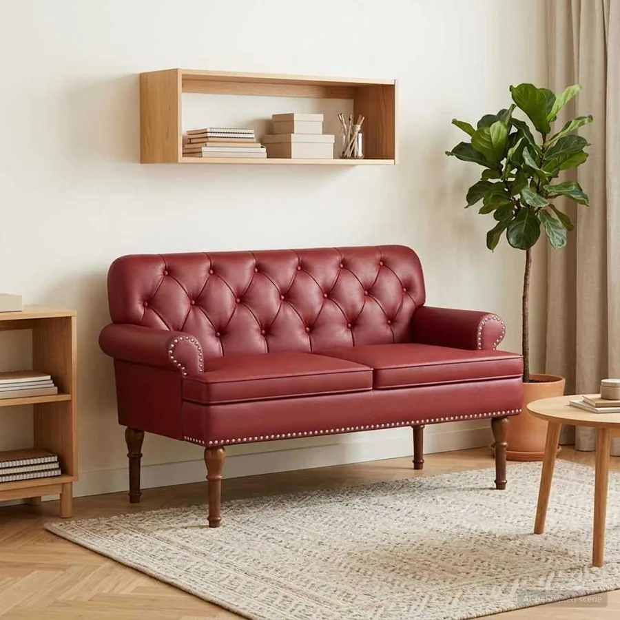 Canapé love seat avec capitonnage en boutons Bordeaux