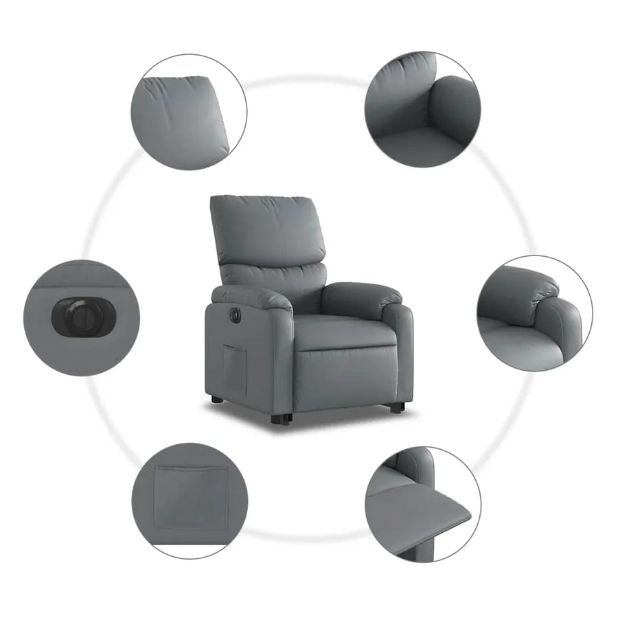 Fauteuil inclinable électrique gris similicuir - 8