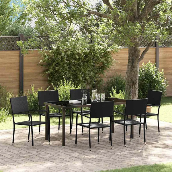 Ensemble de salle à manger pour jardin 7 pcs Noir polyrotin