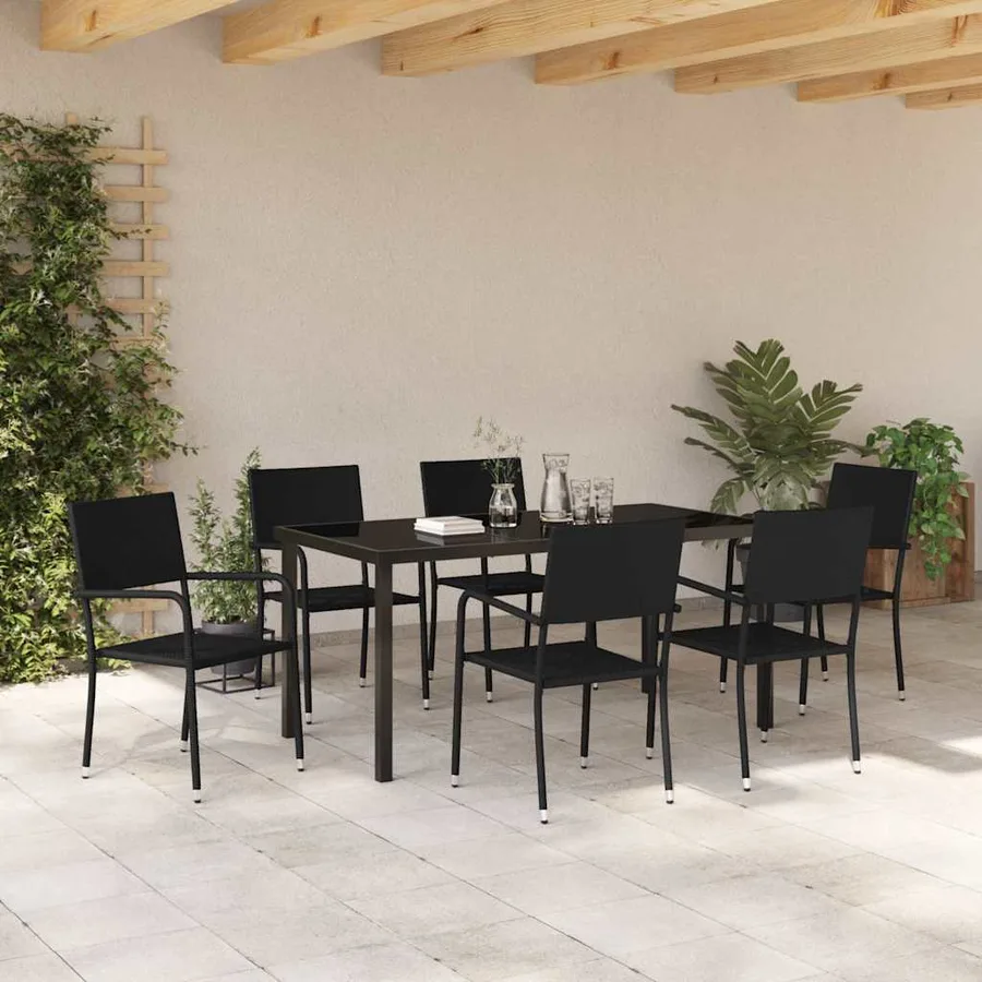 Ensemble de salle à manger pour jardin 7 pcs Noir polyrotin - 4