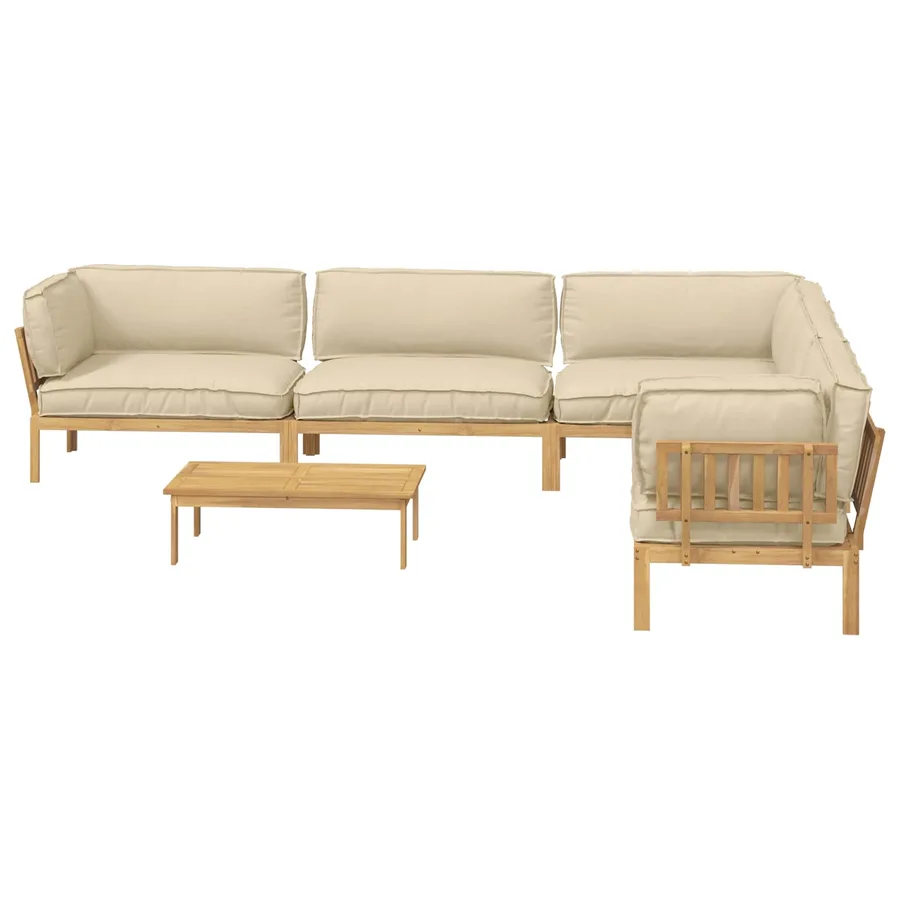 Ensemble de Canapés Uni 6 pcs Beige Bois d'Acacia Massif - 10