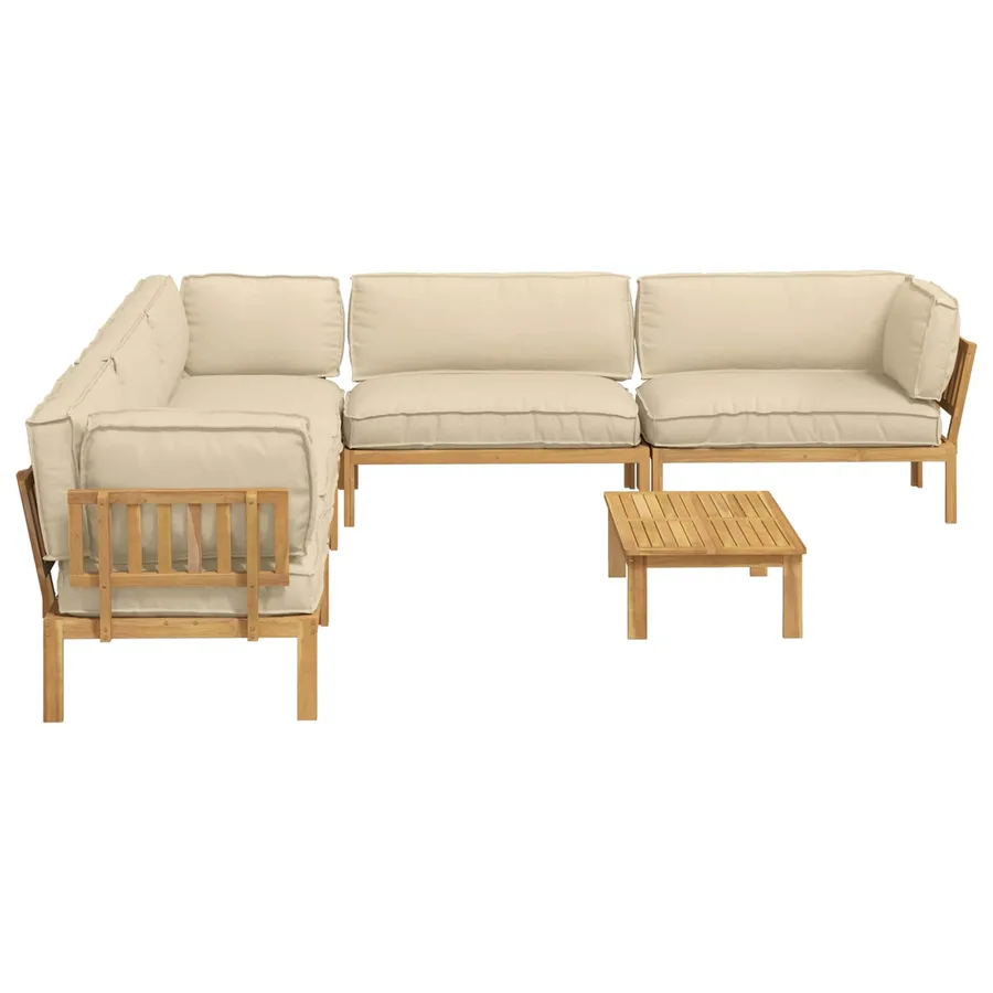 Ensemble de Canapés Uni 6 pcs Beige Bois d'Acacia Massif - 11