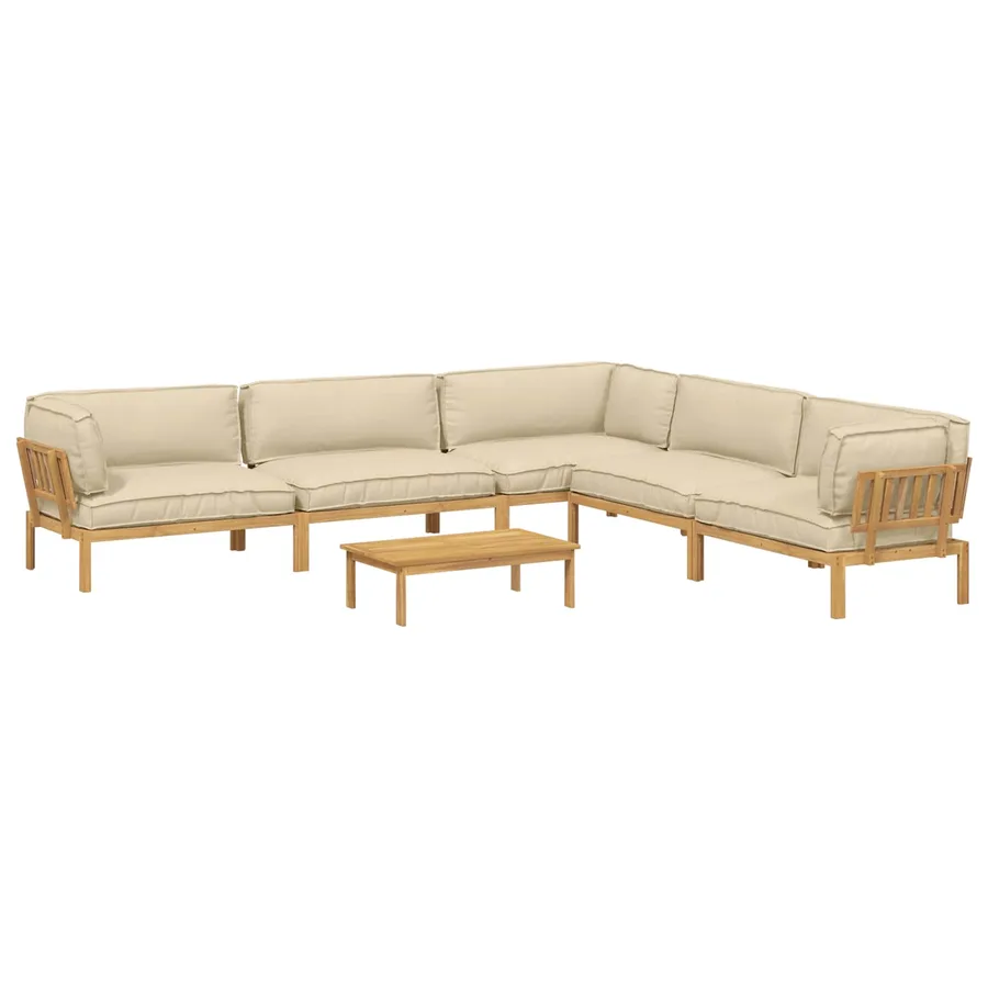 Ensemble de Canapés Uni 6 pcs Beige Bois d'Acacia Massif - 2