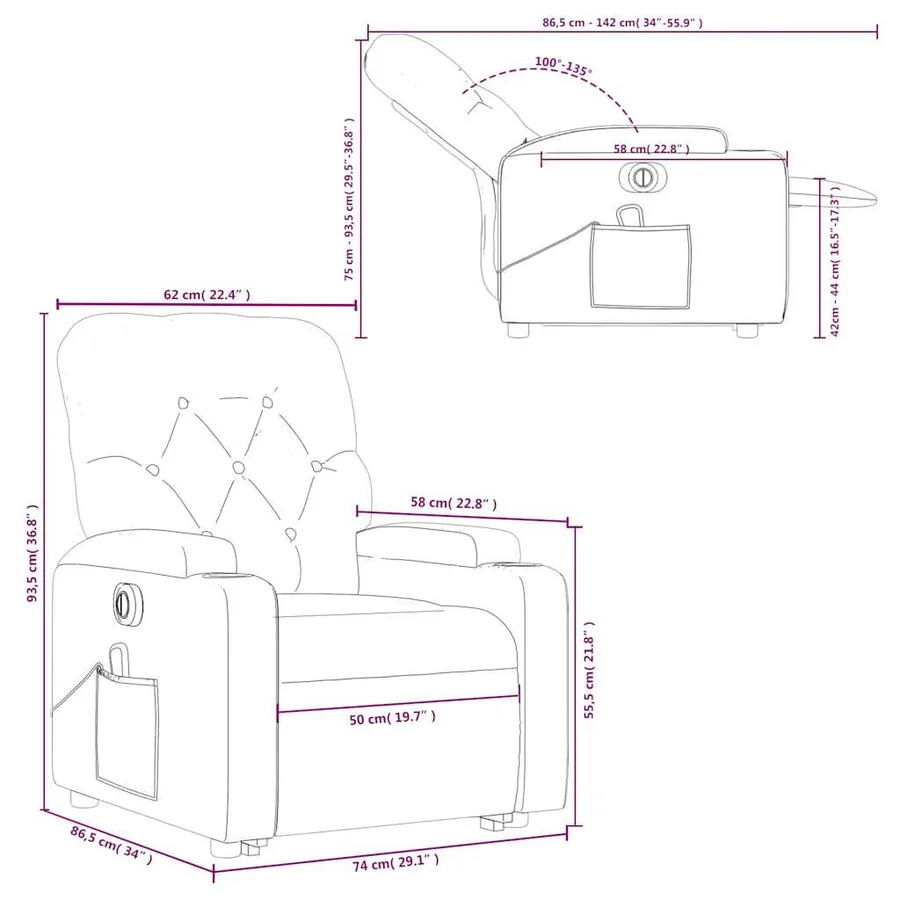 Fauteuil inclinable de massage électrique gris similicuir - 17
