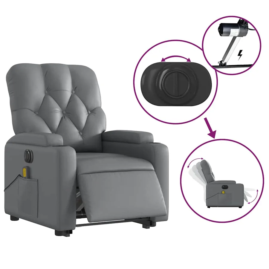 Fauteuil inclinable de massage électrique gris similicuir - 6