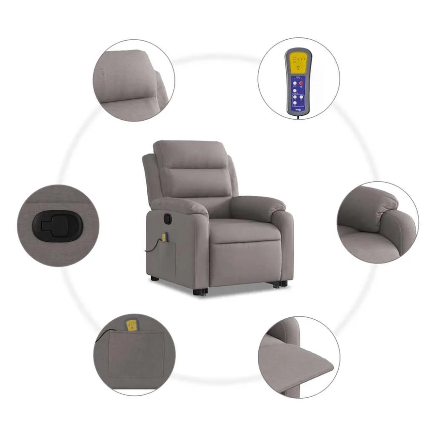 Fauteuil inclinable de massage Taupe Tissu - 8